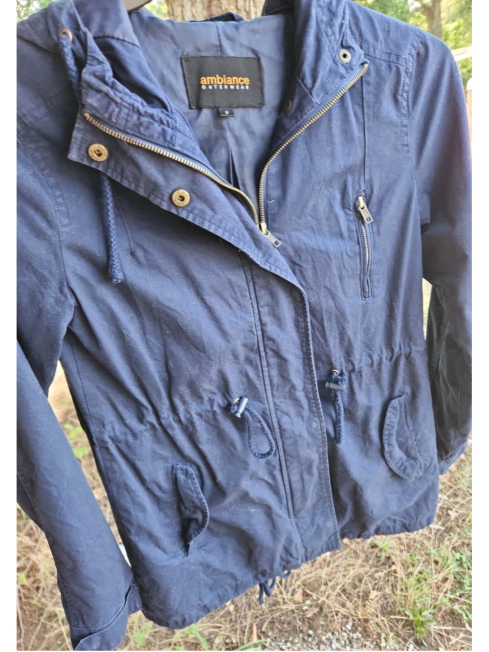 Ambiance Navy Blue Anorak Jacket Hooded Utility Equestrian Sz S,EUC